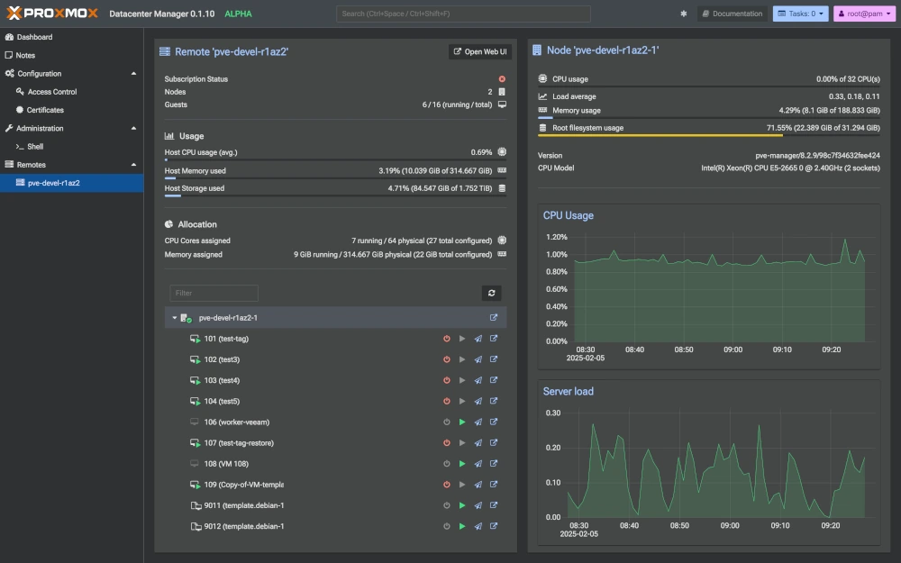 View of a PVE cluster in Proxmox Datacenter Manager