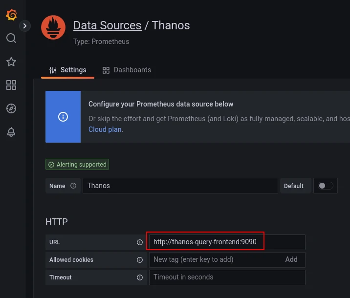Add Thanos via a Grafana datasource