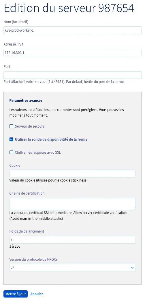 Détails de la configuration du serveur