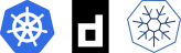 Logos of kubernetes, containerd, crio